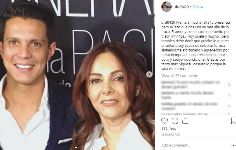 Diego Ramírez, el hijo de Lourdes Deschamps, se despidió de ella con algunas imágenes publicadas en Instagram.