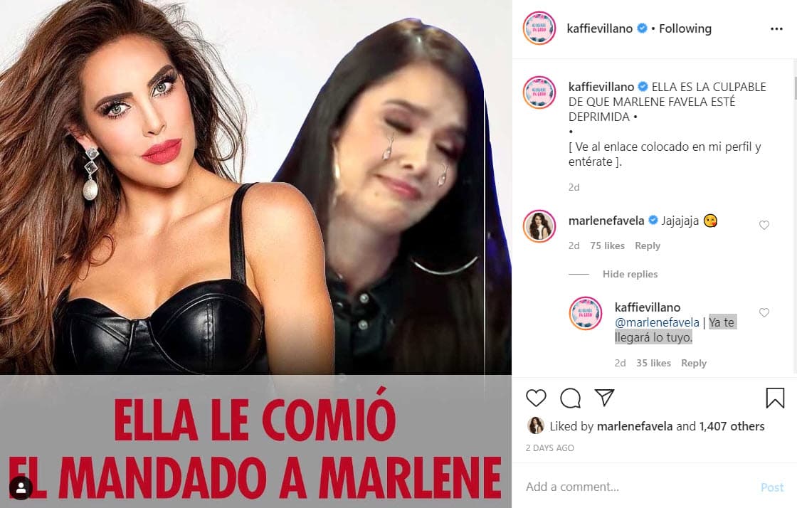 El reportero compartió la noticia en su 
<b><a href="https://www.instagram.com/p/B_xJSXVHWcS/" target="_blank">cuenta de Instagram</a></b> en donde la tituló: "Ella es la culpable de que Marlene Favela esté deprimida". 
<br>