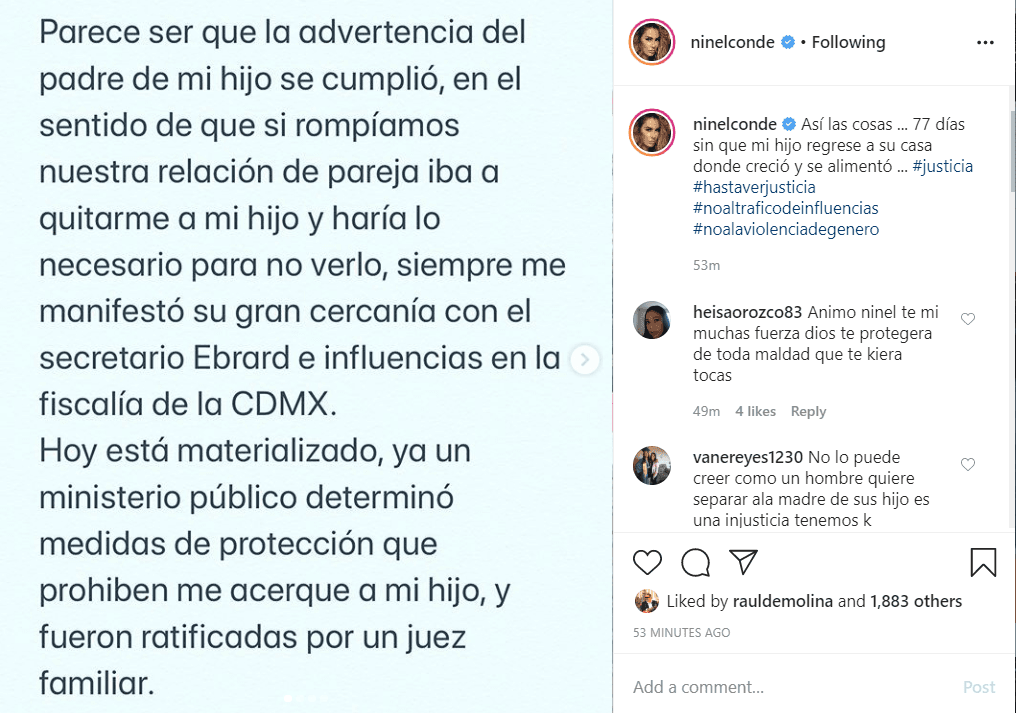 "Parece ser que la advertencia del padre de mi hijo se cumplió, en el sentido de que si rompíamos nuestra relación de pareja iba a quitarme a mi hijo y haría lo necesario para no verlo, siempre me manifestó su gran cercanía con el secretario Ebrard e influencias en la fiscalía de la CDMX".
