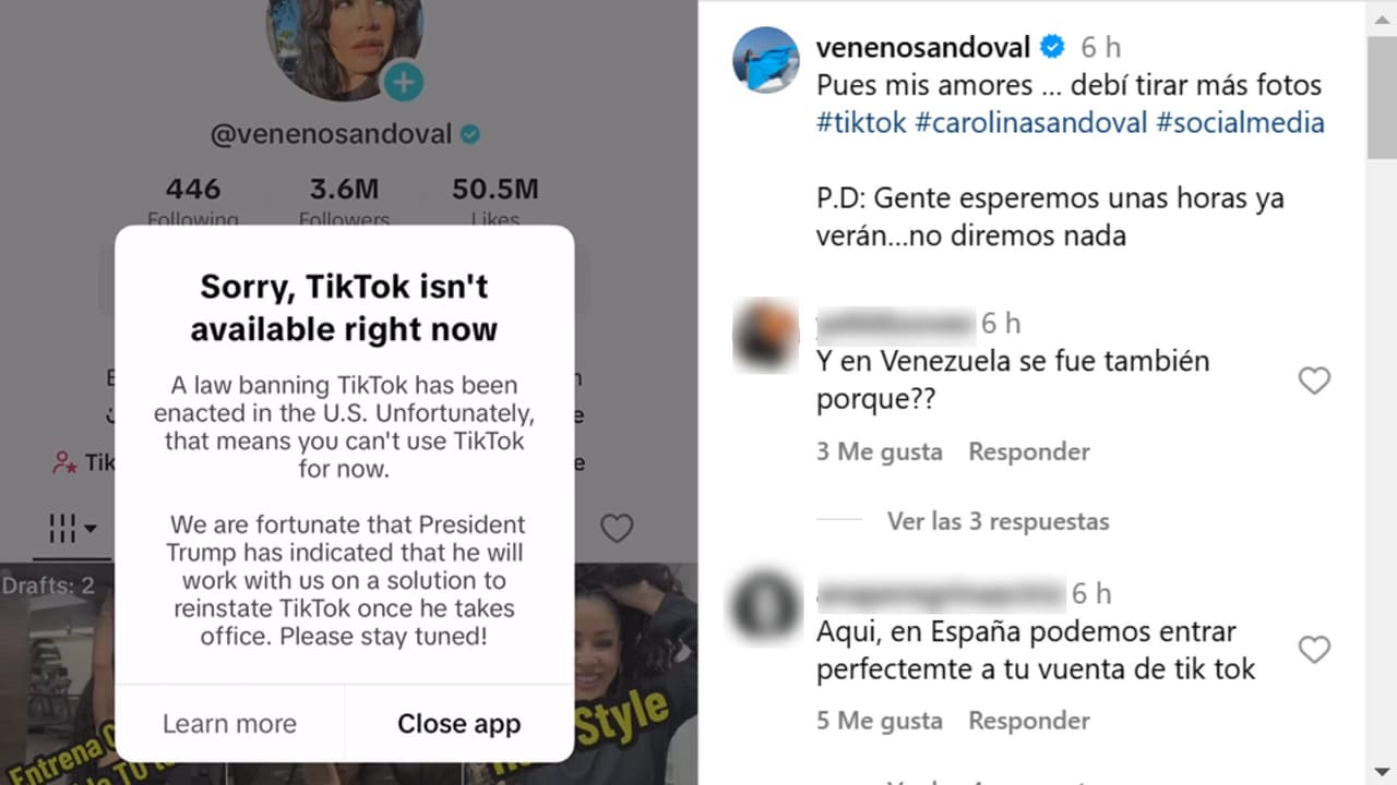 Carolina Sandoval 'La Venenosa' pidió a sus fans que "esperemos unas horas" ante el posible regreso de TikTok en EEUU.