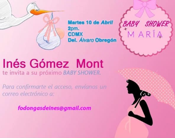 Y esta vez envió una invitación pública en Instagram con algunos datos de su 'baby shower', además del correo para que te confirmen el acceso a la fiesta. "Qué hermoso detalle, muchas, muchas gracias. ¡Ahí las espero, ¡qué emoción verlas!", escribió Inés.