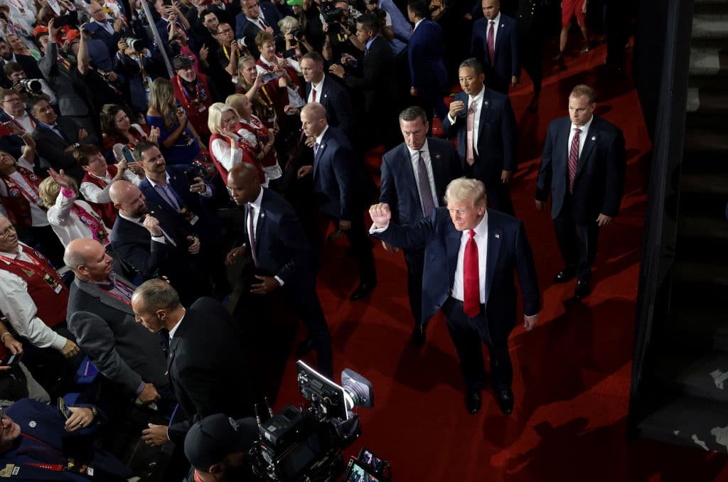 Donald Trump a su llegada al Fiserv Forum este 18 de julio del 2024.