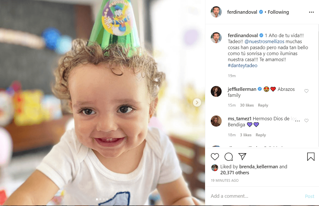 Horas después, Ferdinando Valencia también felicitó a su hijo Tadeo.