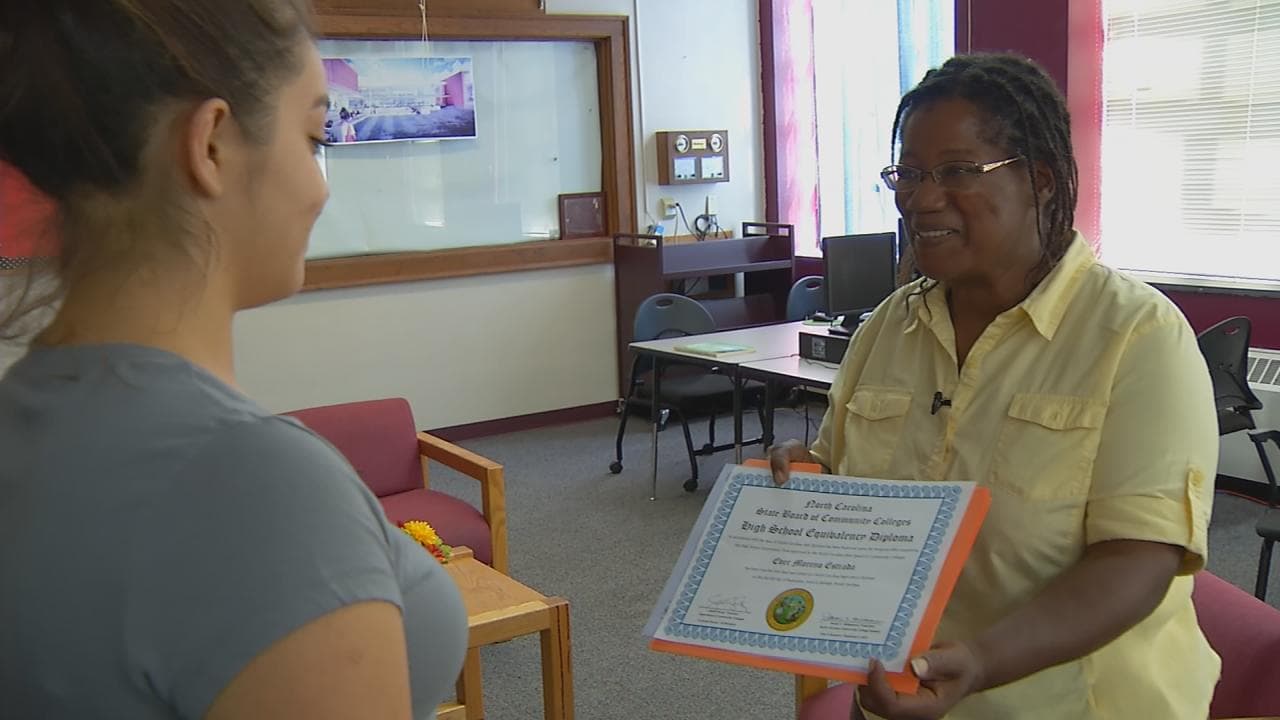 Ever Moreno receives the High School Equivalency Diploma that will allow her to study Cosmetology.