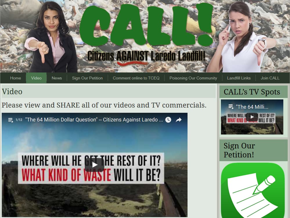 A través de este website, el comité contra el basurero piden a residentes que firmen la petición.