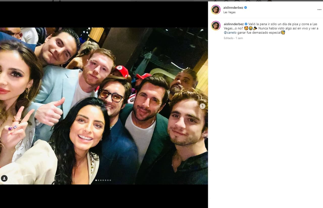 Aislinn Derbez y Enrique Riquelmes acompañados de amigos en la pelea de Saúl 'Canelo' Álvarez