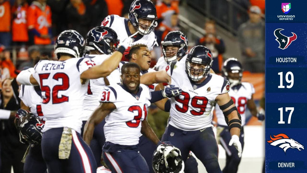 <b>Houston 19-17 Denver</b>. Un gol de campo expirando el reloj del partido por parte de Brandon McManus, que pudo dar el triunfo a Denver, se desvió y con eso ganaron los Texans.