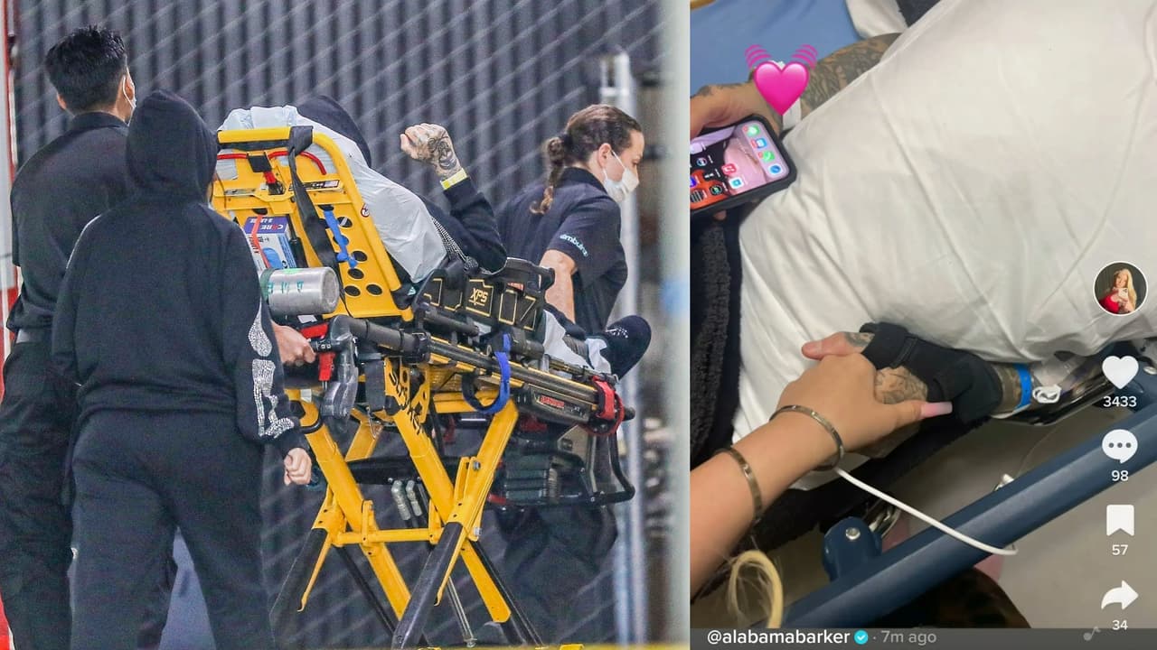 A la izquierda, la imagen de Travis Barker ingresado a un hospital. A la derecha, la foto que la hija del músico publicó y después eliminó.