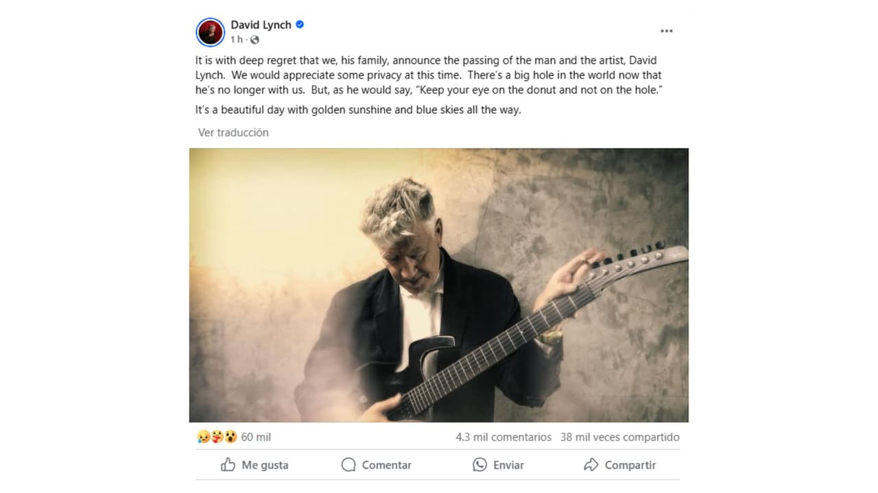 Así se anunció la muerte del director de cine David Lynch.