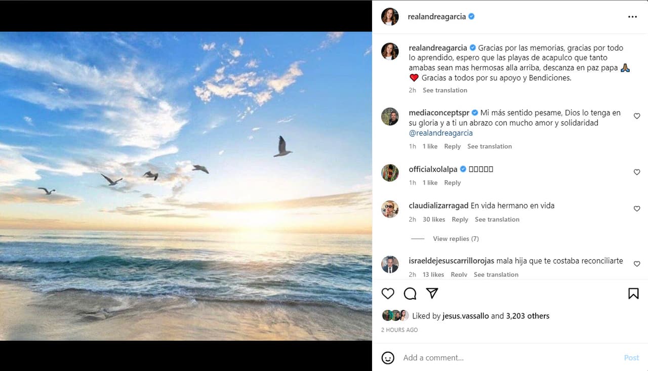 Andrea García despidió a su padre con emotivo mensaje.