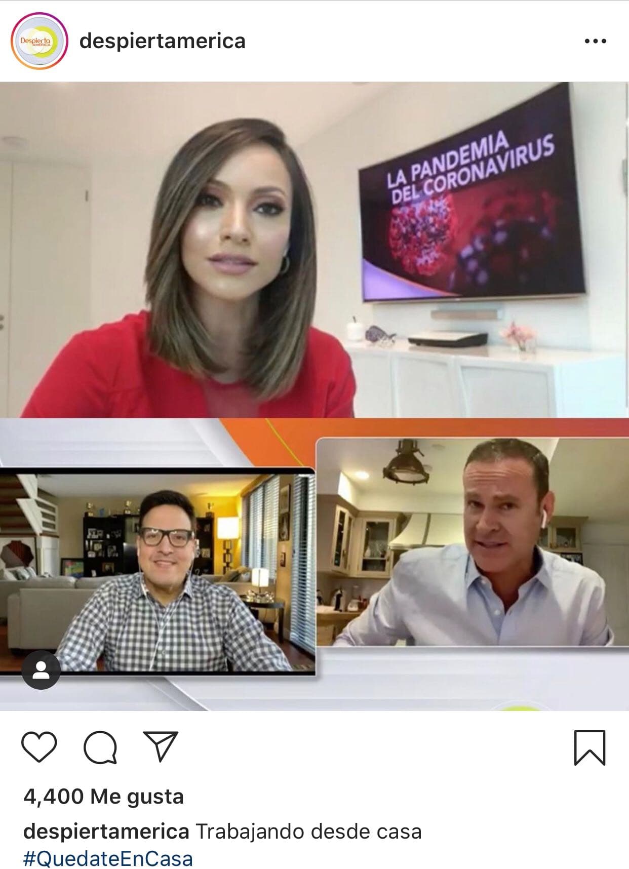 En estos momentos de 'cuarentena', Tacher ha demostrado su compromiso profesional, por lo que algunas emisiones de Despierta América las ha hecho vía remota.