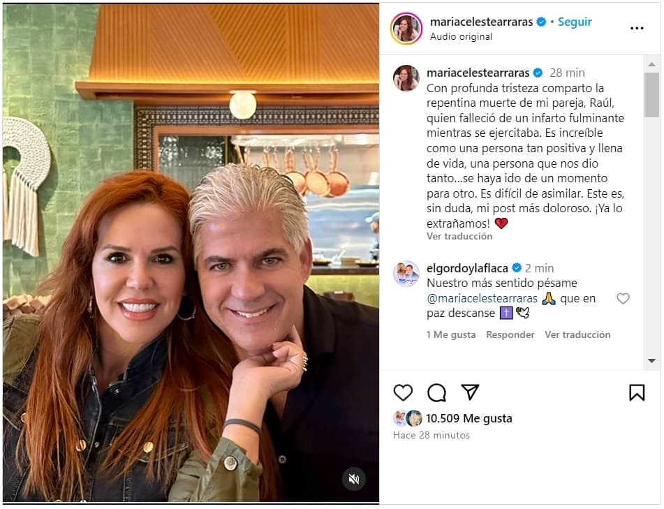María Celeste anunció la muerte de su pareja, Raúl Quintero.