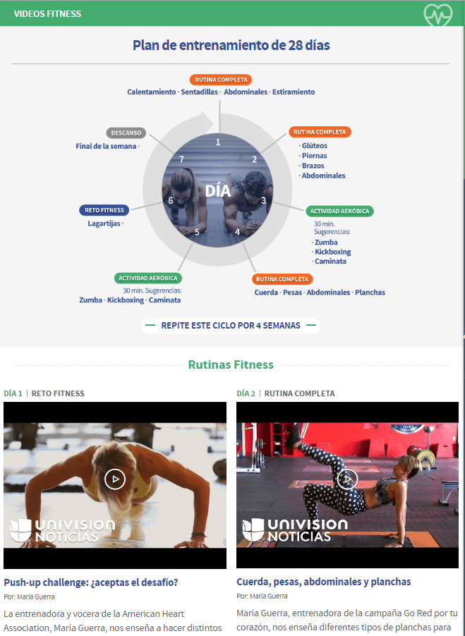En el reto28.univision.com encontrarás además de videos de recetas, ejercicios.