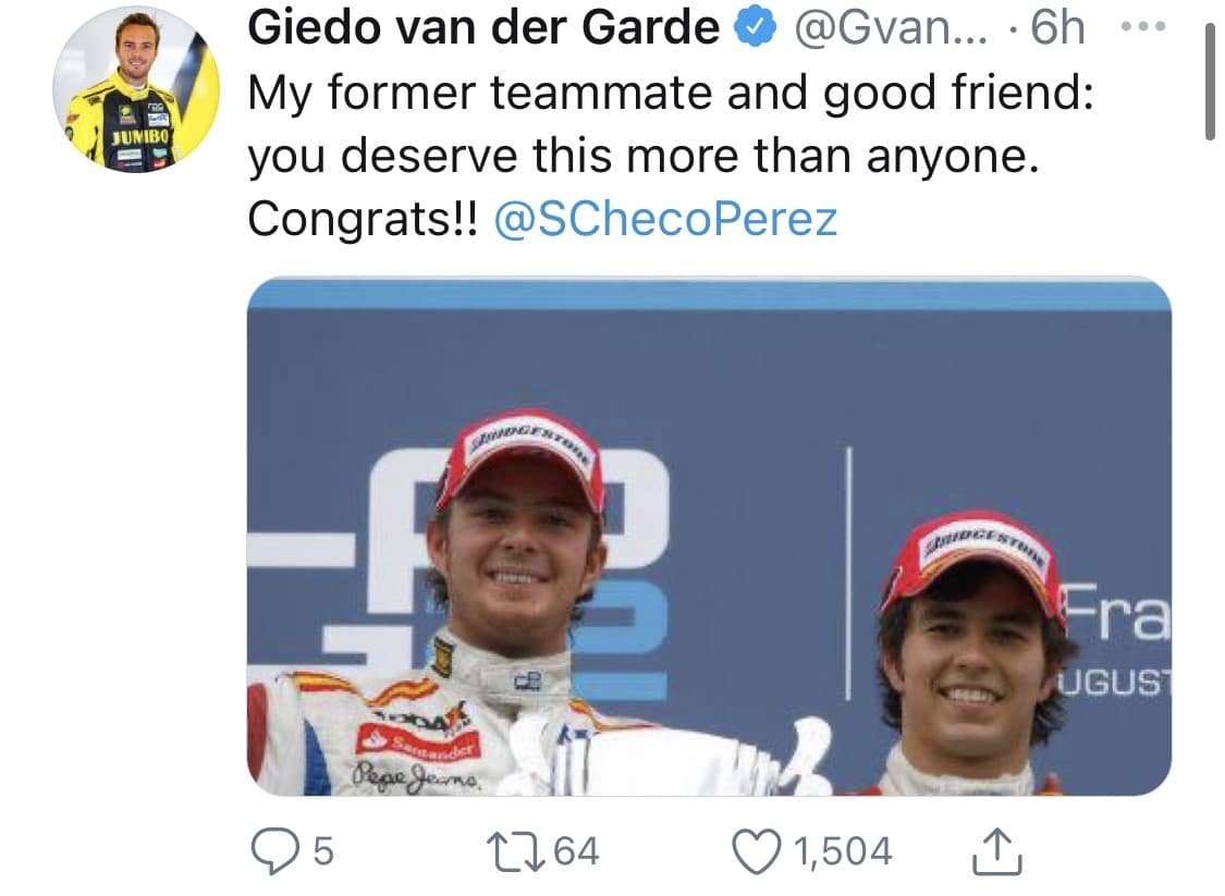 No dejan de caer felicitaciones en las redes sociales para Sergio Pérez tras su victoria en las Formula 1. ¡Histórico!
