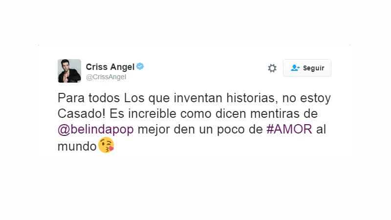 Sin embargo Criss alzó la voz y puso un alto a quienes le levantaron falsos con el mensaje que publicó en su cuenta oficial de Twitter.