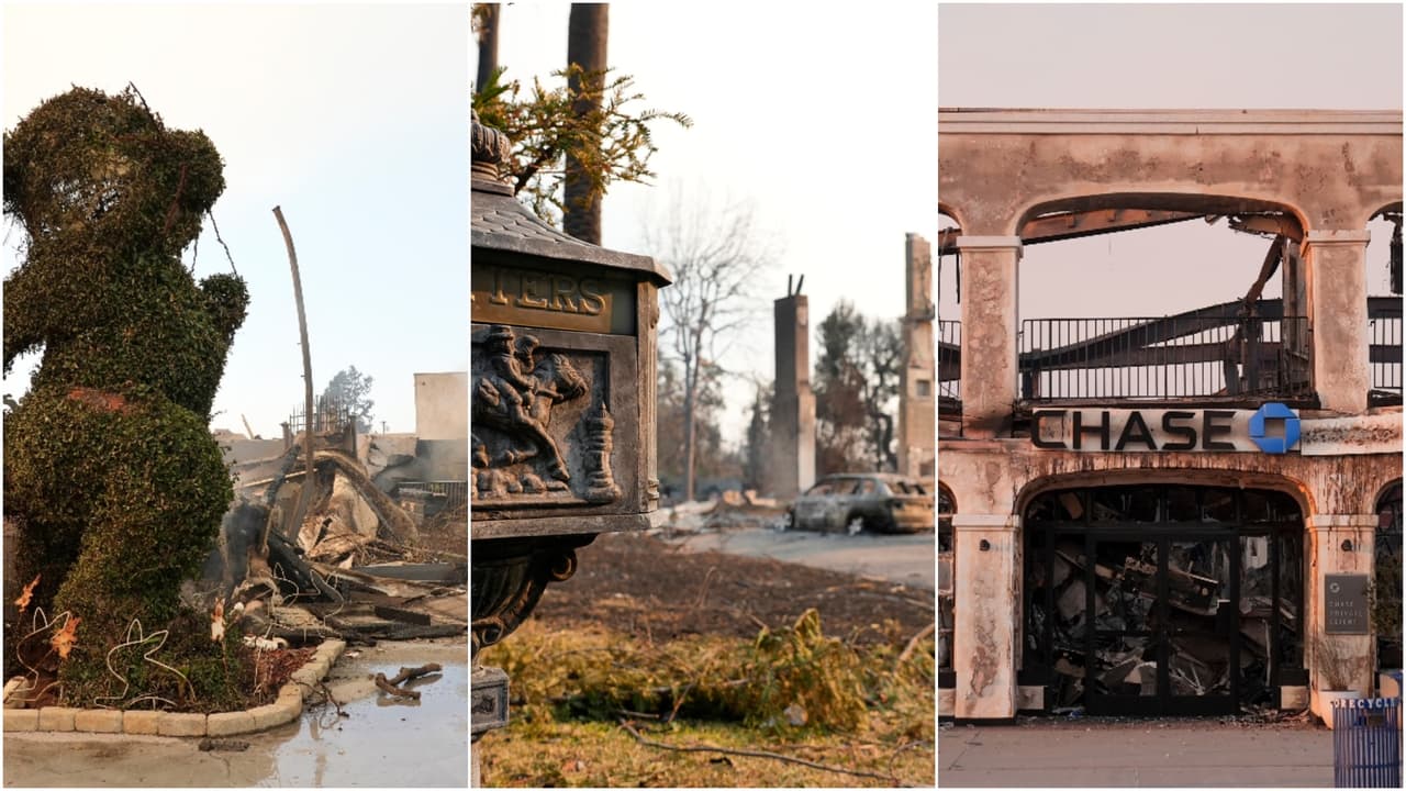 Sitios emblemáticos reducidos a cenizas: las imágenes del antes y después de los incendios en Los Ángeles