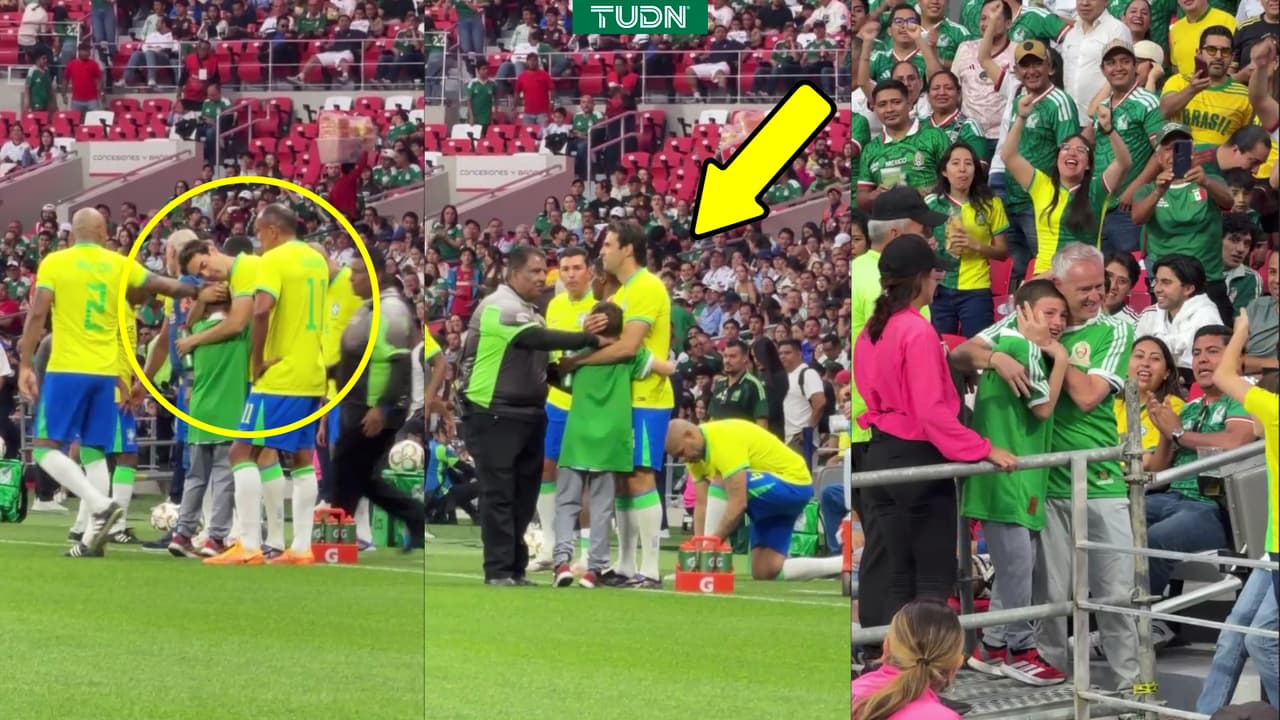 Un niño abraza a Kaká en el Estadio Banorte en el Juego de Leyendas y cumple su sueño