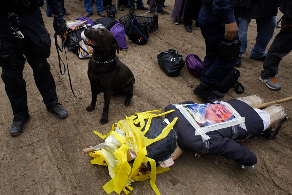 Los activistas llevaron piñatas con la forma del mandatario estadounidense, pero aceptaron no quemarlas durante la protesta.