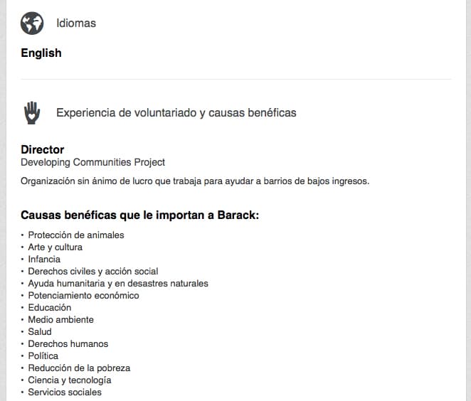 idiomas y causas que apoya.