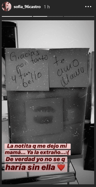 Así lo demostró en otra de las publicaciones que realizó este jueves, donde agradeció el detalle que le hizo la actriz. “La notita que me dejó mi mamá. Ya la extraño. De verdad no sé qué haría sin ella”, comentó.