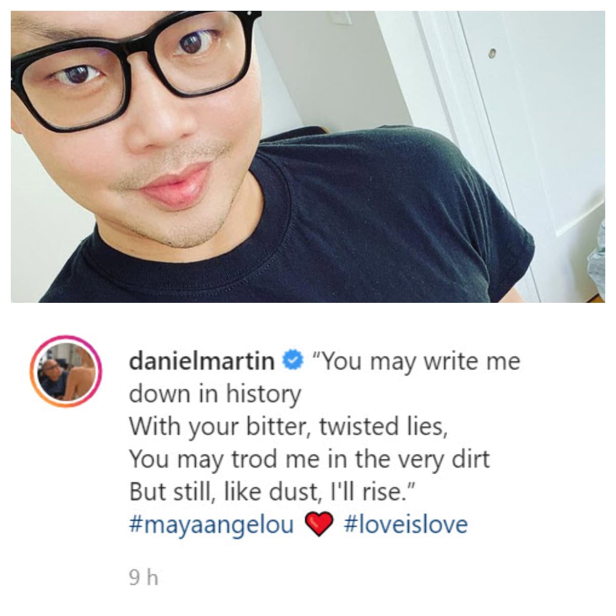 Daniel Martin, quien fue el encargado de maquillar a Meghan Markle el día de su boda, publicó una foto de la pareja junto a un extracto de un poema de Maya Angelou: "Puedes escribirme en la historia con tus amargas y retorcidas mentiras, puedes pisarme en la mismísima tierra. Pero aún así, 
<b><a href="https://www.instagram.com/p/CMJPTzVD9FO/" target="_blank">como polvo, me levantaré</a></b>".