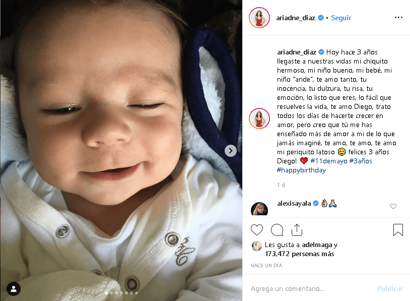 Por su parte, Ariadne recordó también en 
<a href="https://www.instagram.com/ariadne_diaz/?hl=es-la" target="_blank">su cuenta de Instagram</a> cuánto ama a su bebé con un tierno mensaje.