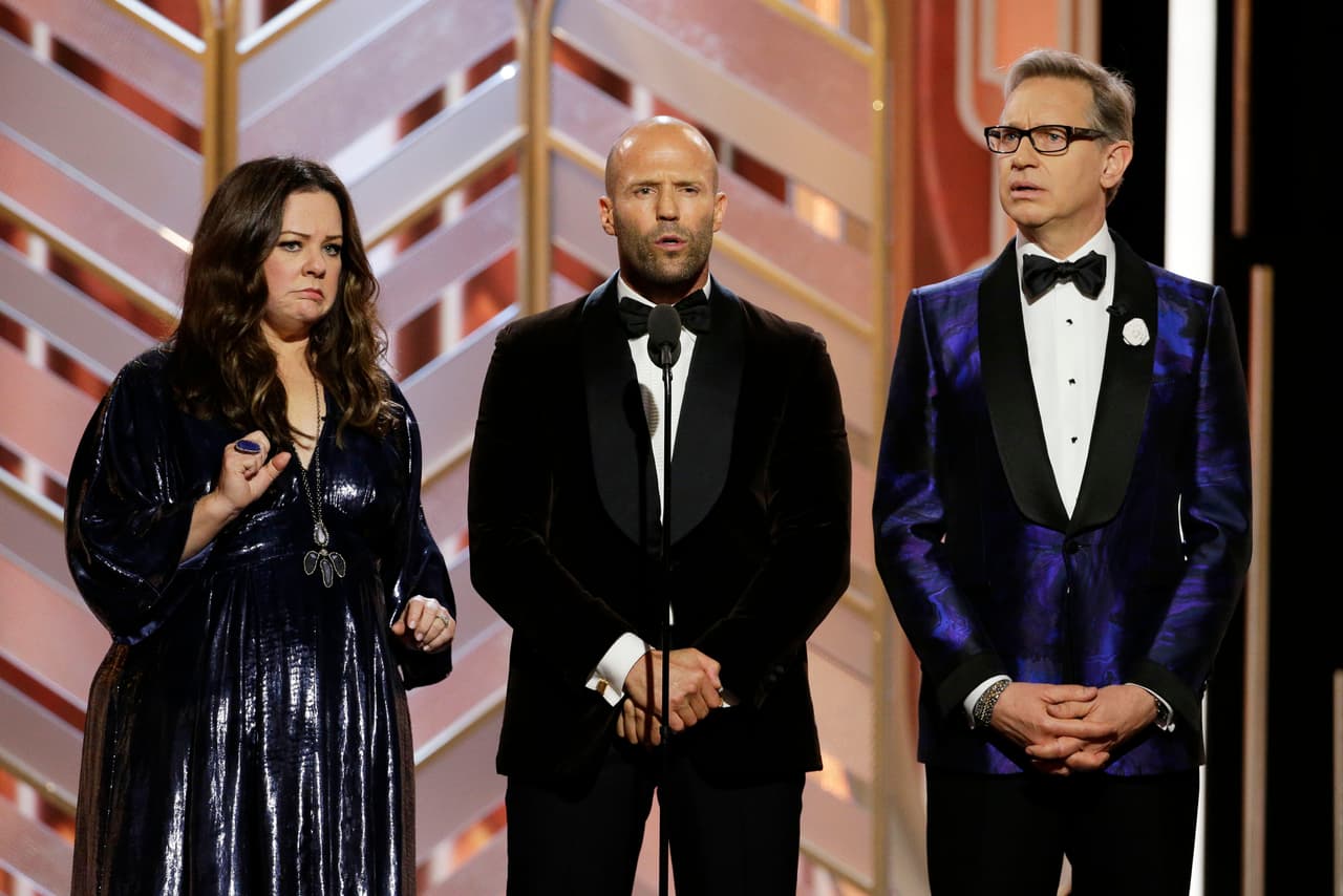 Melissa McCarthy y Jason Statham anunciaron su cinta nominada a Mejor Comedia, 'Spy'.