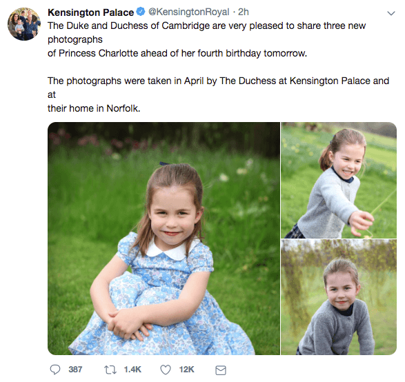 El palacio de Kensington reveló las fotos un día antes del cumpleaños número 4 de la pequeña princesa. Fueron tomadas en abril y tuvo una fotógrafa especial.