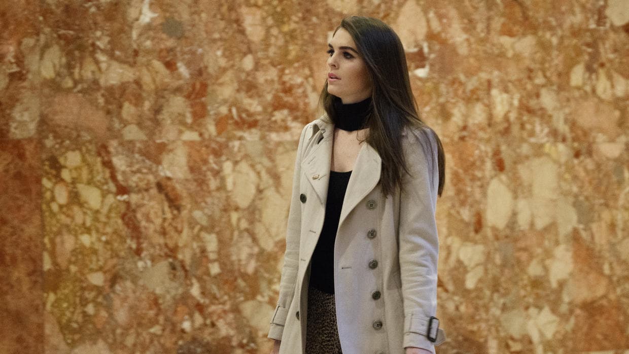 Hope Hicks in the lobby of Trump Tower, New York.
