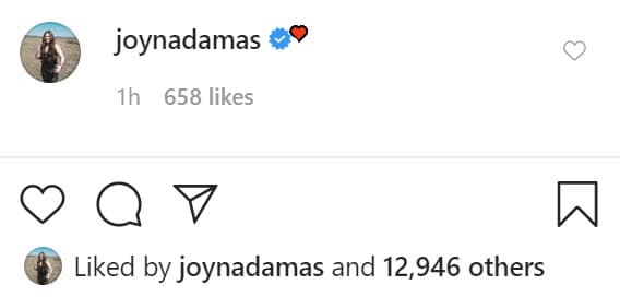 Joy Huerta se sumó a los casi 13,000 'likes' y comentó el mensaje con un emoticono de corazón.
<br>