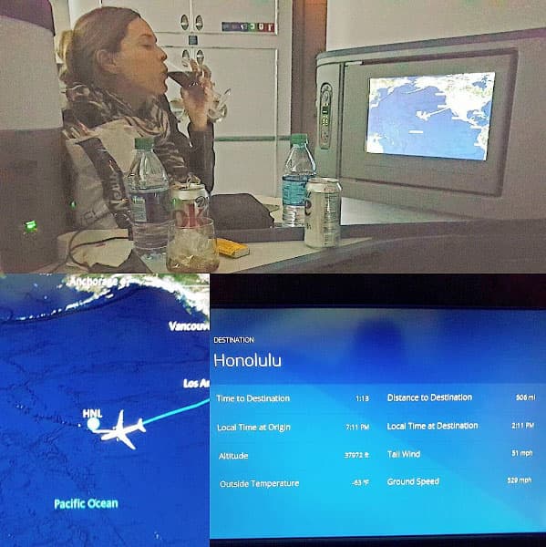 El trayecto fue largo: "Después de 8hrs y 3 películas ya casi llegamos. #Honolulu #maui #Aloha#Hawaii", escribió Martín en las redes sociales.