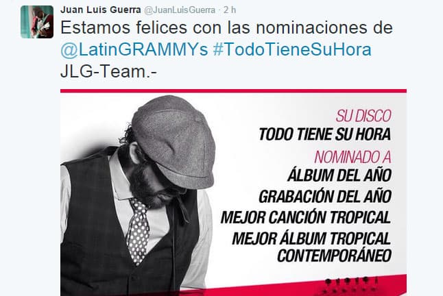 Juan Luis Guerra tiene cuatro nominaciones y así lo agradeció.
