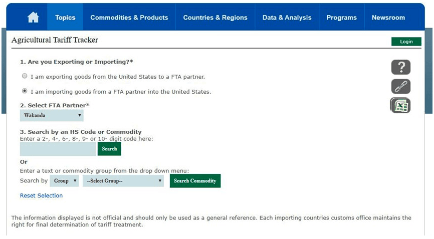 Captura de pantalla del rastreador del Departamento de Agricultura donde aparece la mención a Wakanda, que ha sido eliminada.