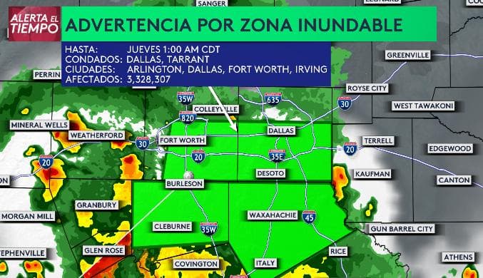 Emiten Advertencia por Inundaciones en estas ciudades del norte de Texas