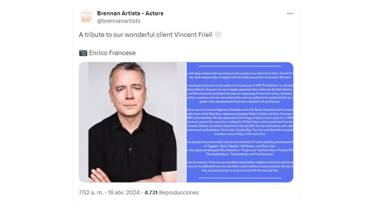 La agencia Brennan Artists confirmó la muerte del actor.