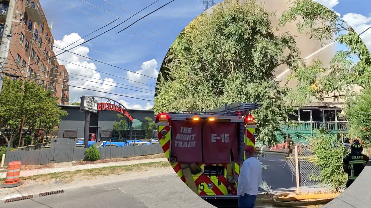 Bomberos luchan para apagar un incendio en un bar en Buckhead