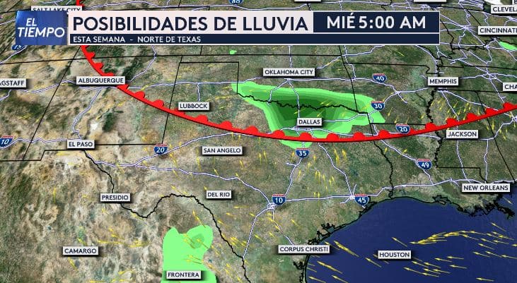 Durante la mañana del miércoles, se esperan lluvias de ligeras a moderadas en el área de Dallas-Fort Worth, lo que 
<b>podría afectar la hora pico del tráfico.</b>