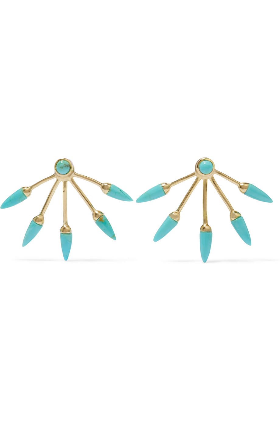 No olvides que es muy posible que ellas, las mamás, antes que querer llamar la atención desean una pieza sutil que celebre su feminidad, un joya como estos aretes de oro con piedras turquesa, de PAMELA LOVE.