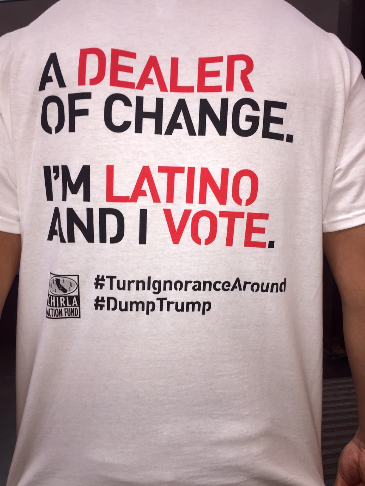 The reverse side of a Turn Ignorance Around t-shirt going on sale Sunday