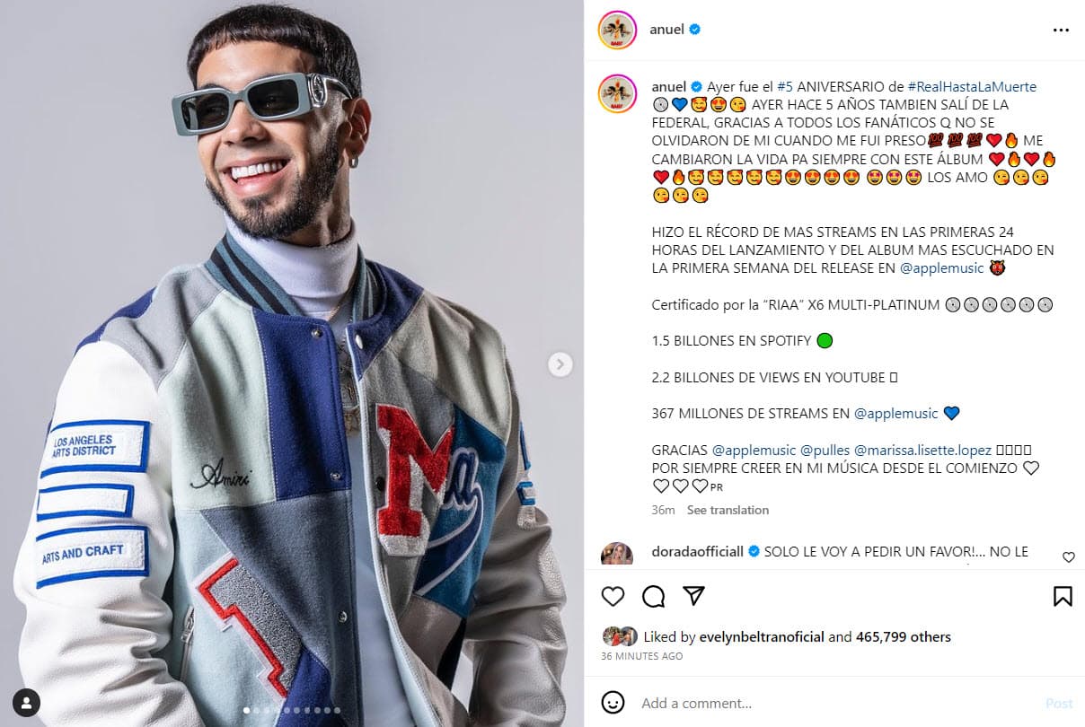 Anuel AA celebra 5 años de que salió de la cárcel.