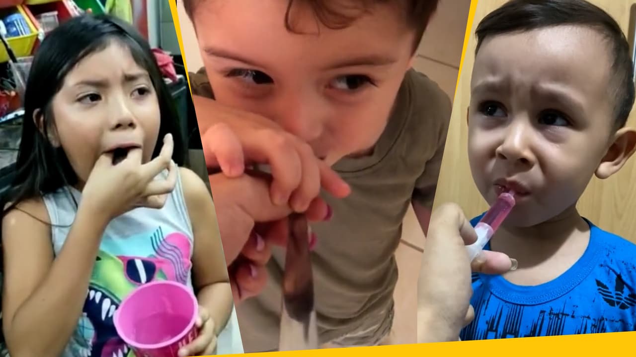 Niños toman su medicina y todo sale mal: se ahogan con pastillas, hacen berrinche y más
