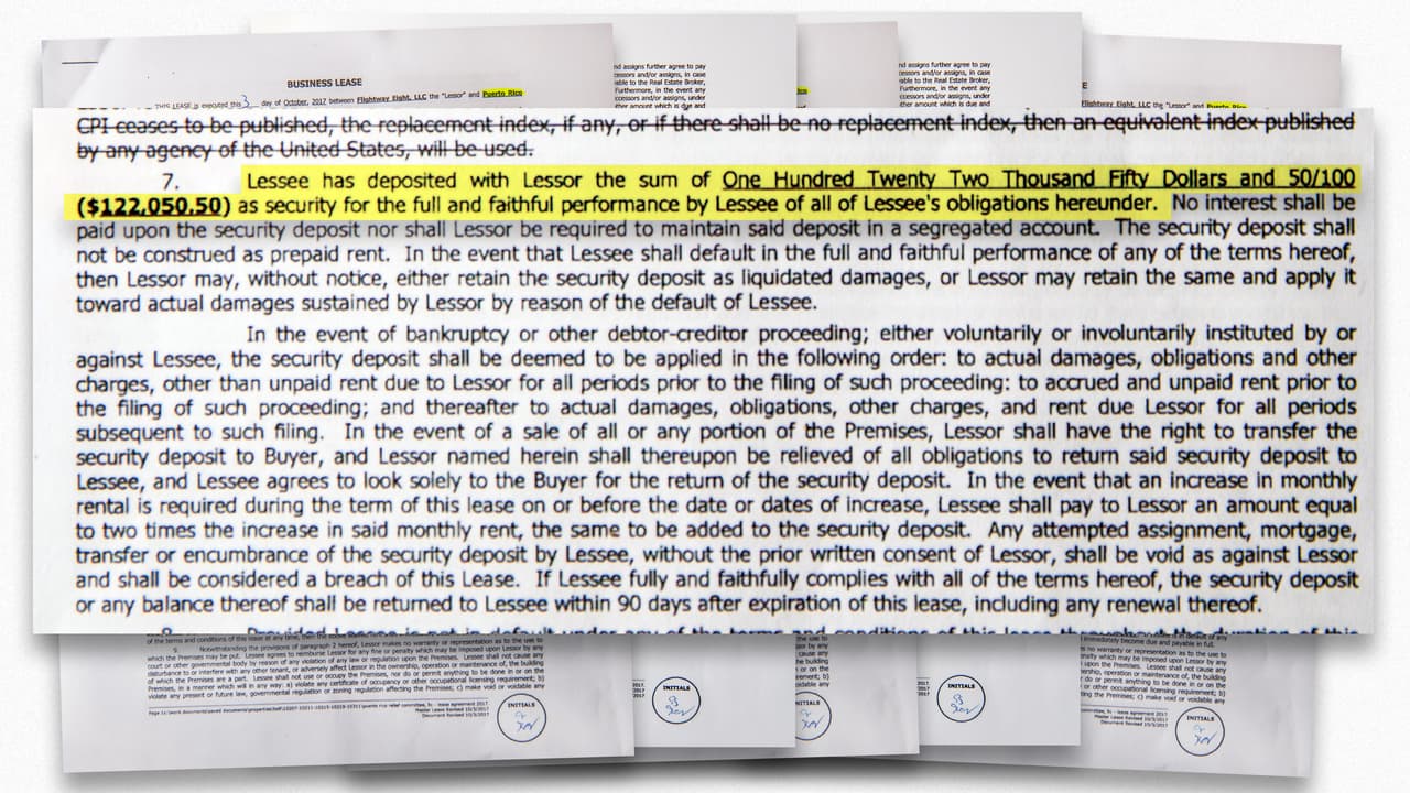 En el documento queda registrado que el arrendatario pagó 122,050 dólares como depósito de seguridad adelantado para honrar el cumplimiento del acuerdo de alquiler. Univision Noticias 23 tuvo acceso al cheque que firmó “Emilio Serrallés” por 123,000 dólares.