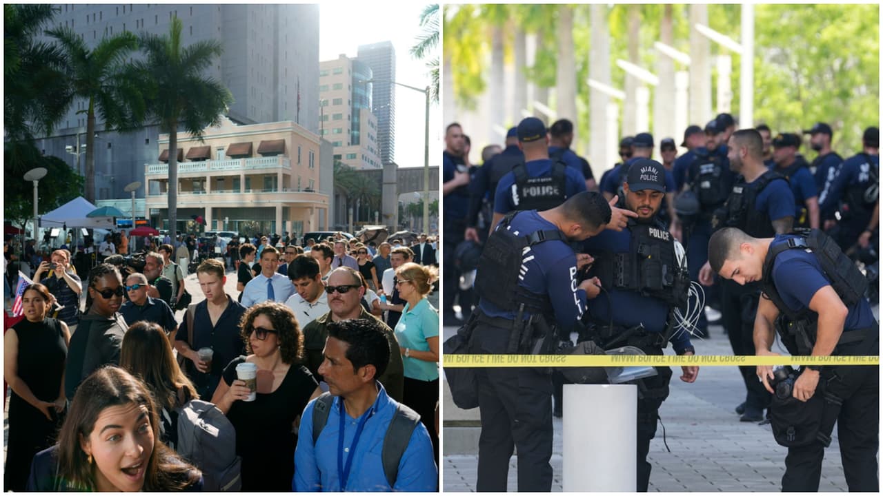 Manifestantes a favor y en contra de Trump se reúnen en el exterior de la corte federal de Miami antes de la audiencia