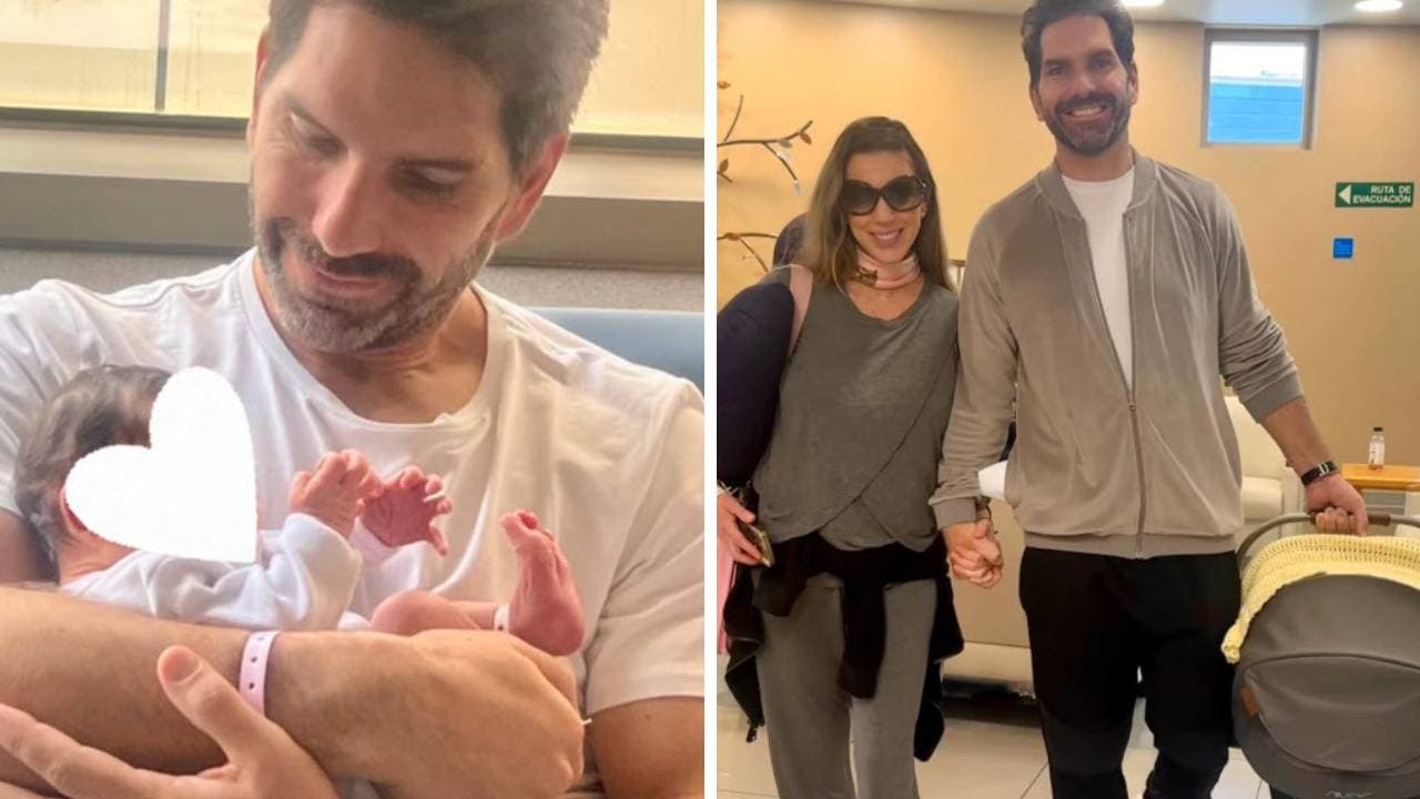 Arap Bethke saliendo del hospital junto a su esposa Anna Tazzer y su hija Sienna.