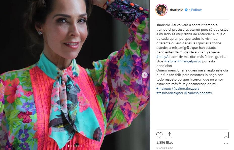 La publicación estuvo acompañada de diversas imágenes de la artista, quien al pie escribió: "Así volveré a sonreír. Tiempo al tiempo. El proceso es eterno, pero sé que estás a mi lado (Prisco) [...]", señaló.