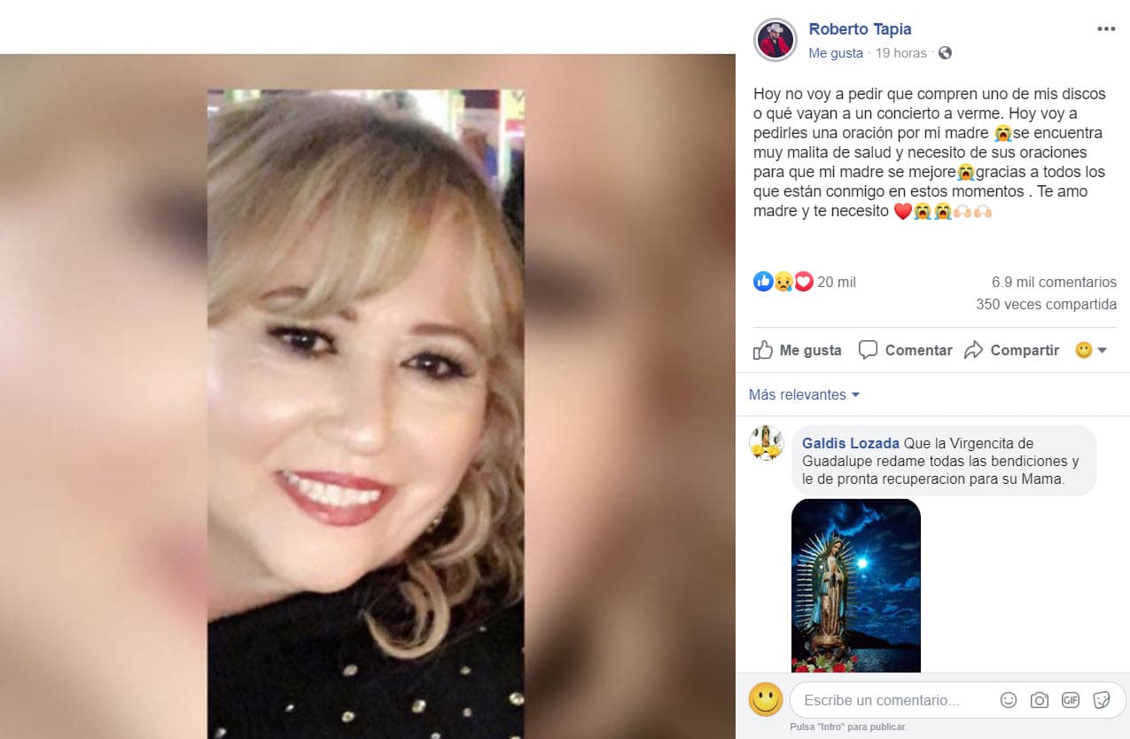 "No voy a pedir que compren uno de mis discos o que vayan a un concierto a verme. Hoy voy a pedirles una oración por mi madre, se encuentra 
<b>muy malita de salud</b> y necesito de sus oraciones para que mi madre se mejore", aseguró en este mensaje.