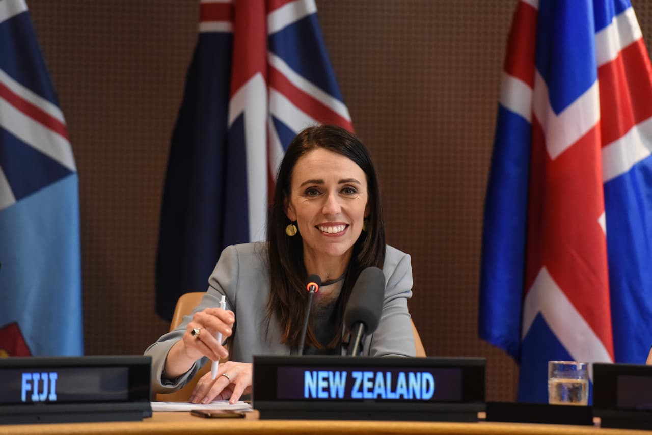 NEW YORK, NY - SEPTEMBER 25 : Prime Minister of New Zealand, Jacinda Ardern announces the launch of a new initiative on climate change, trade and sustainability during the United Nations General Assembly at the United Nations on September 25, 2019 in New York City. The United Nations General Assembly, or UNGA, is expected to attract over 90 heads of state in New York City for a week of speeches, talks and high level diplomacy concerning global issues (Photo by Stephanie Keith/Getty Images)