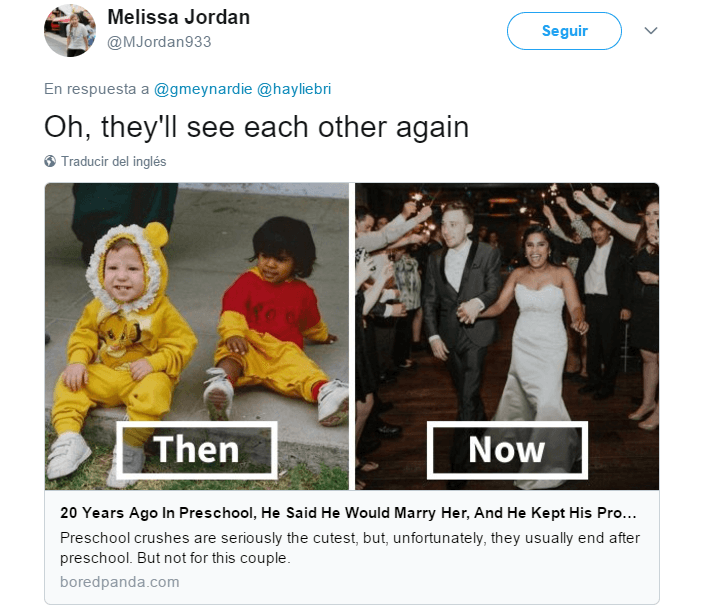 También hubo quienes recordaron algunos casos de parejas que se conocieron desde pequeños y ya en la vida adulta llegaron hasta el altar. ¿Será el caso de Merce y Mylee? 🤔