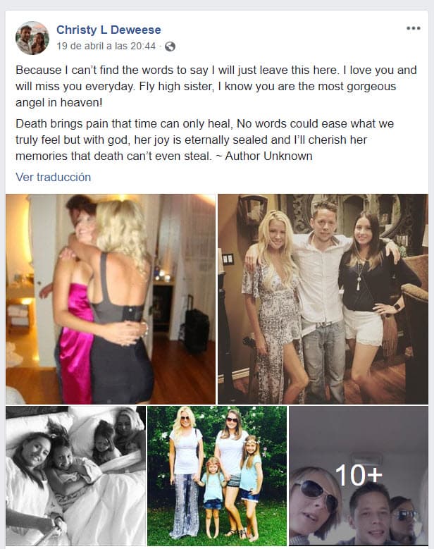 Chrysti compartió una serie de fotografías en Facebook para despedirse de su hermana: "Como no puedo encontrar las palabras qué decir, dejaré esto aquí. Te amo y te extrañaré todos los días. ¡
<b>Vuela alto hermana, sé que eres el ángel más hermoso del cielo</b>!", se lee en la publicación.
<br>