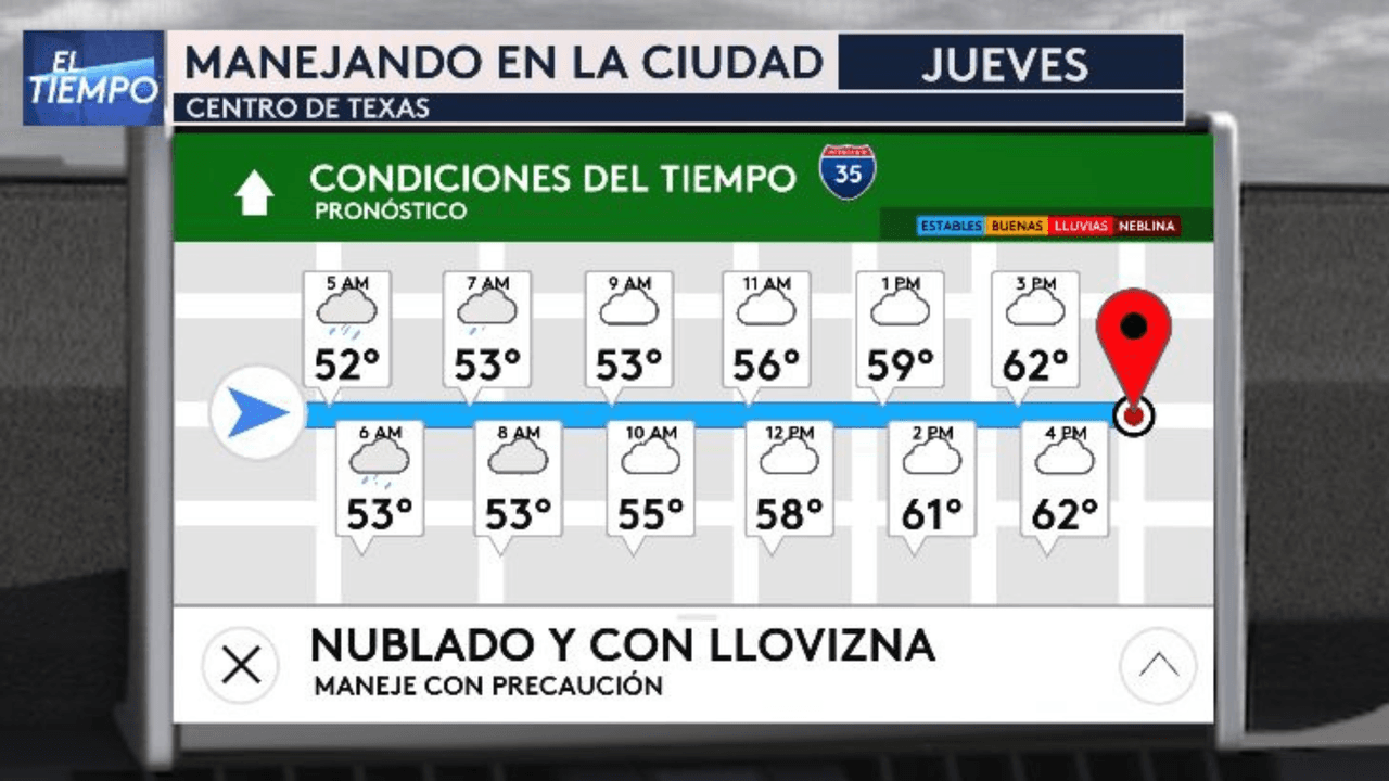 Ten precaución, porque las calles pueden ser resbaladizas y es posible que haya poca visibilidad, dependiendo a dónde te dirijas.